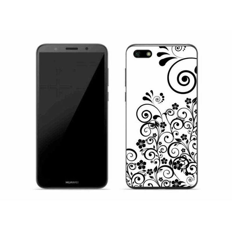 Gél borító mmCase a Huawei Y5 (2018) - fekete és fehér virágmintás tokhoz