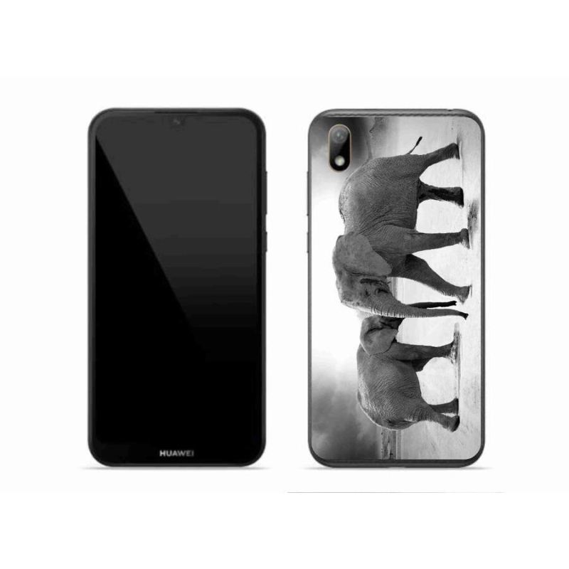 Gél borító mmCase a Huawei Y5 (2019) - fekete és fehér elefántokhoz