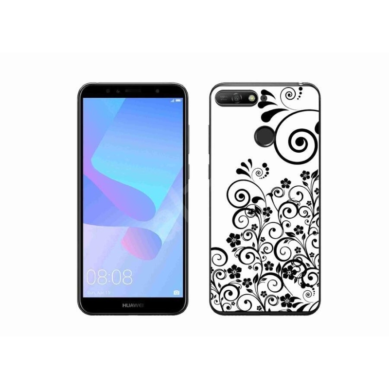 Gél borítás mmCase a Huawei Y6 Prime (2018) készülékhez - fekete és fehér virágminták