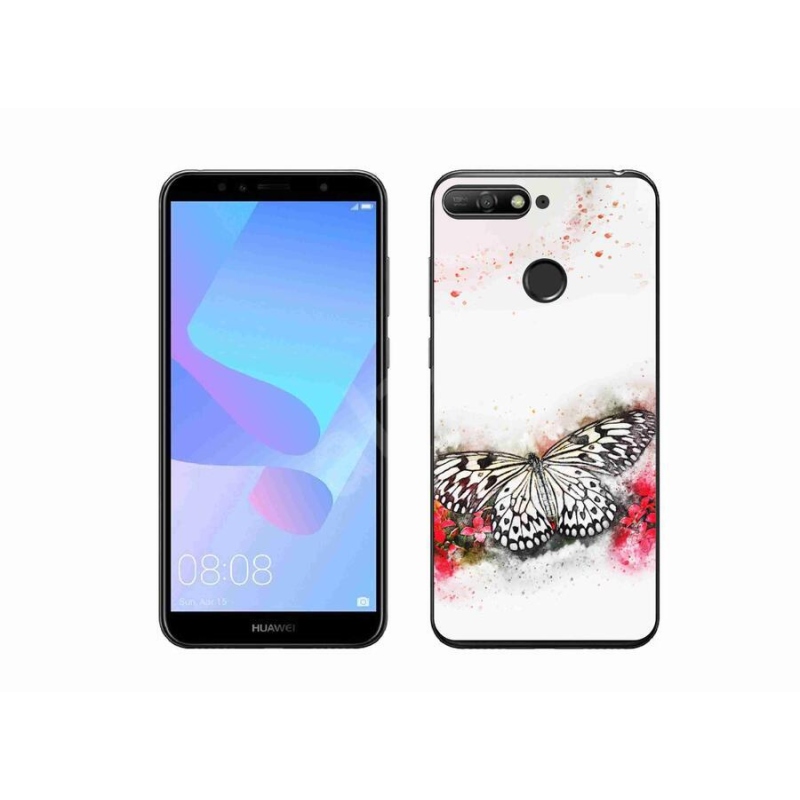 Zselés borítás mmCase a Huawei Y6 Prime (2018) számára - fekete-fehér pillangó