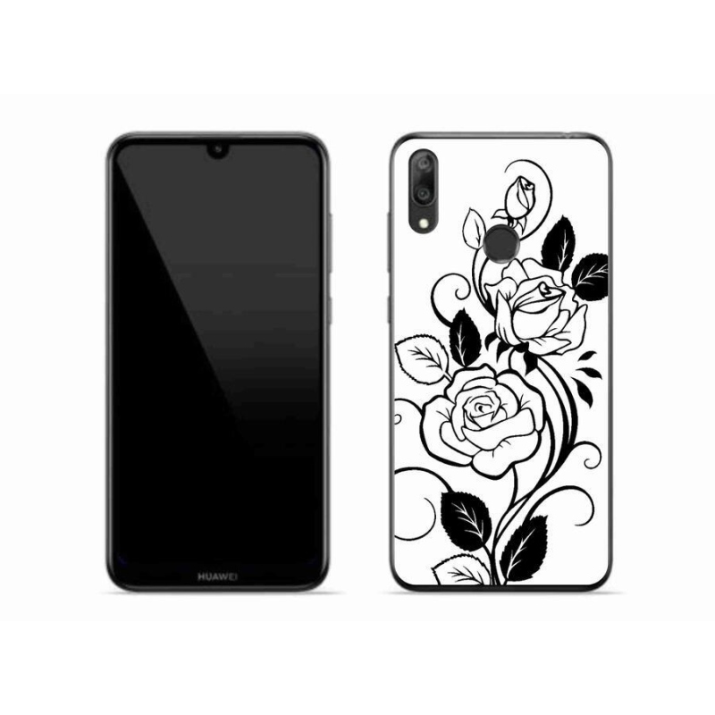 Gél borítás mmCase a Huawei Y7 (2019) - fekete és fehér rózsa