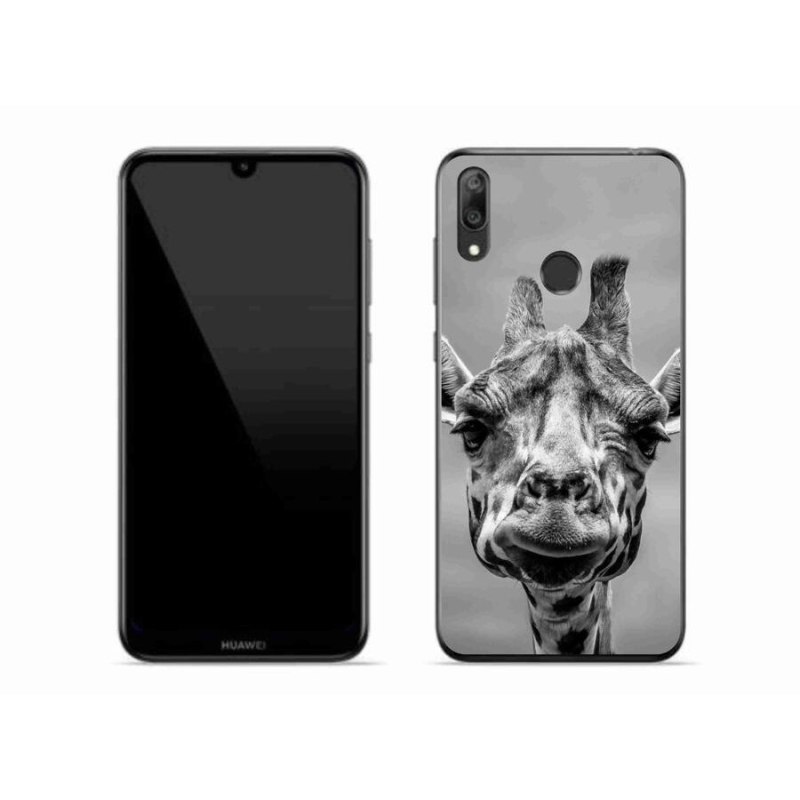 Gél borítás mmCase a Huawei Y7 (2019) számára - fekete-fehér zsiráf
