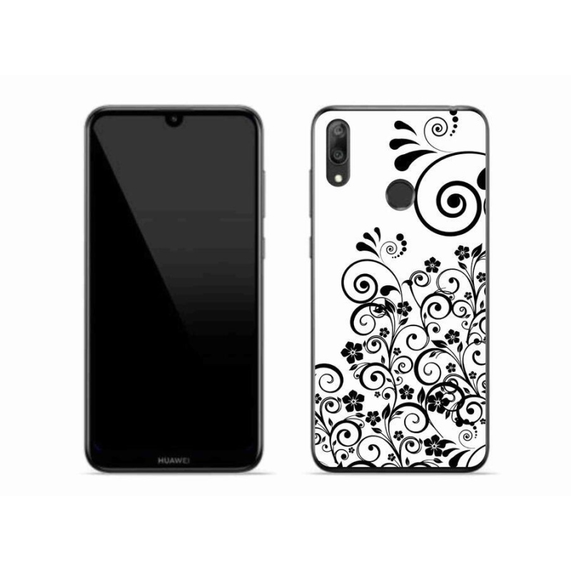 Gél borítás mmCase a Huawei Y7 (2019) számára - fekete és fehér virágminták
