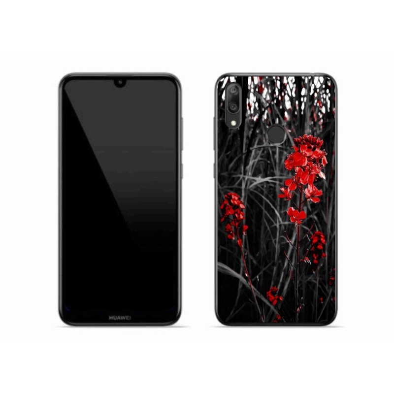Gél borító mmCase a Huawei Y7 (2019) - piros növényhez