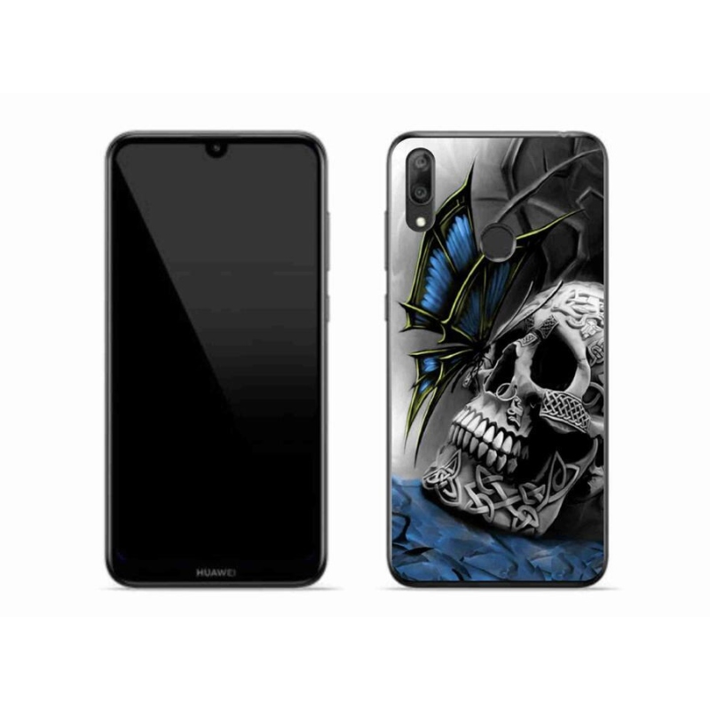 Gél borító mmCase a Huawei Y7 (2019) - pillangó és koponya számára
