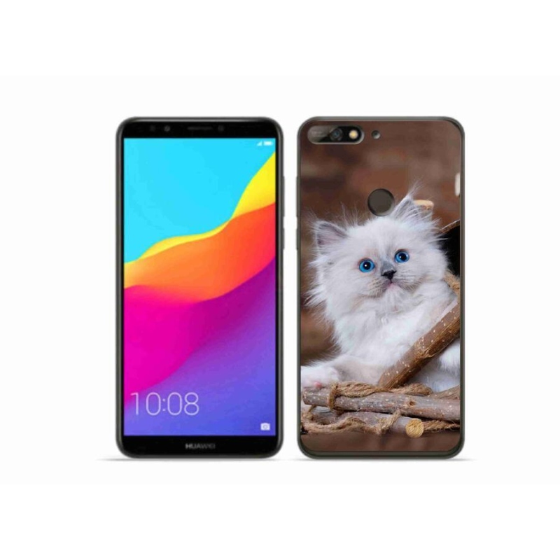 Gél borítás mmCase a Huawei Y7 Prime (2018) készülékhez - fehér cica