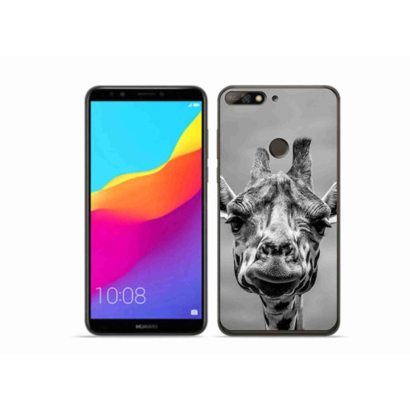 Zselés borítás mmCase a Huawei Y7 Prime (2018) - fekete-fehér zsiráfhoz