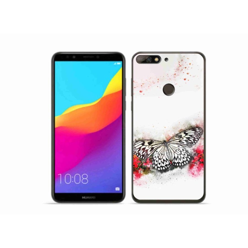 Gél borítás mmCase a Huawei Y7 Prime (2018) - fekete-fehér pillangóhoz