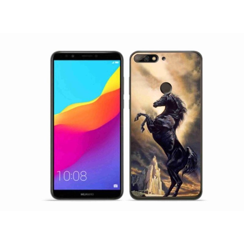 Gél borítás mmCase a Huawei Y7 Prime (2018) számára - fekete rajzfilm ló