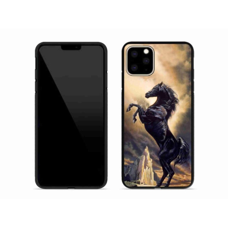 Zselés borítás mmCase iPhone 11 Pro Max készülékhez - fekete rajzfilm ló