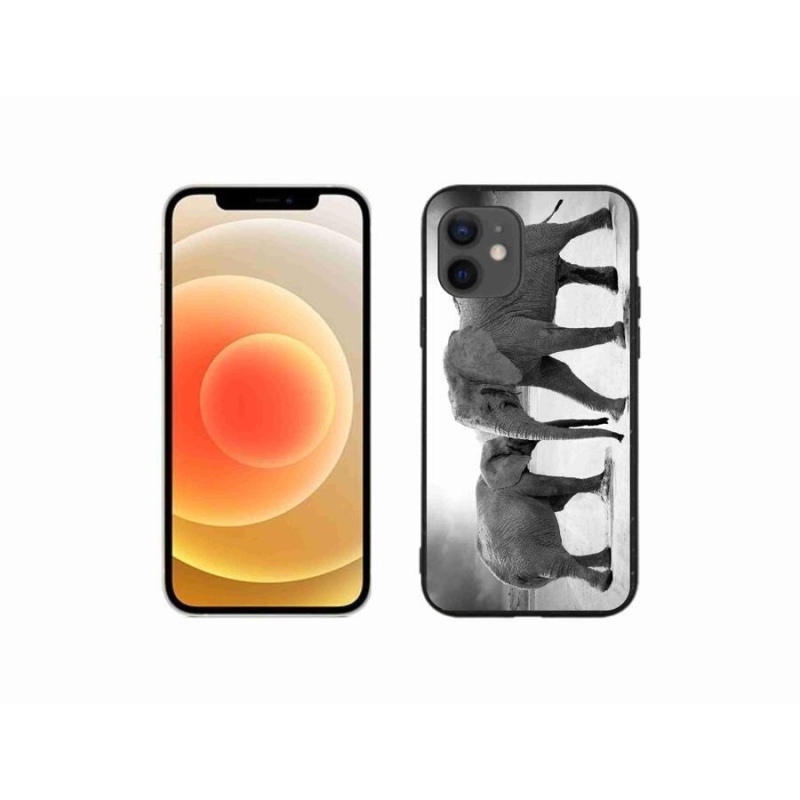 Zselés borítás mmCase iPhone 12 mini készülékhez - fekete és fehér elefántok