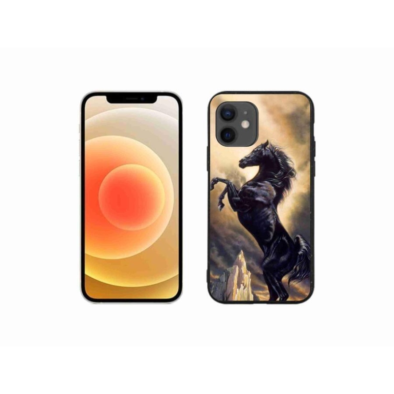 Zselés borítás mmCase iPhone 12 mini készülékhez - fekete rajzfilm ló
