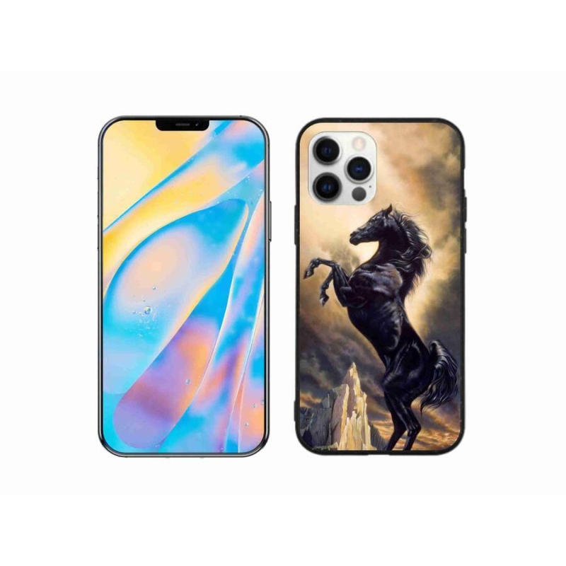 Gél borítás mmCase iPhone 12 Pro készülékhez - fekete rajzfilm ló