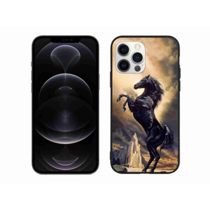 Zselés borítás mmCase iPhone 12 Pro Max készülékhez - fekete rajzfilm ló