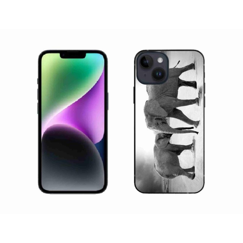 Zselés borítás mmCase iPhone 14 készülékhez - fekete és fehér elefántok