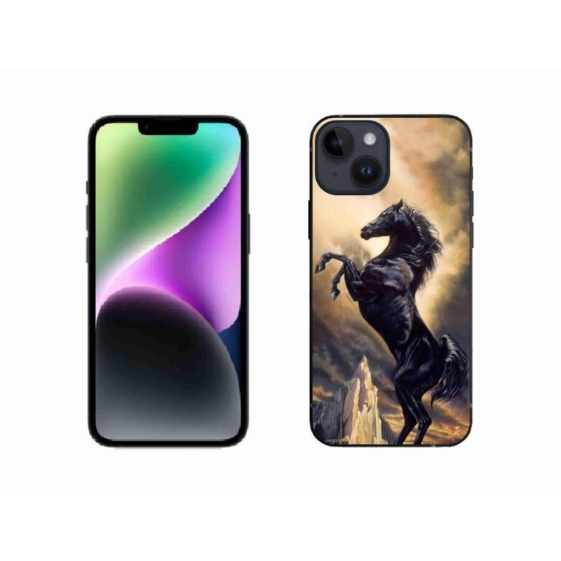 Zselés borítás mmCase iPhone 14 készülékhez - fekete rajzfilm ló