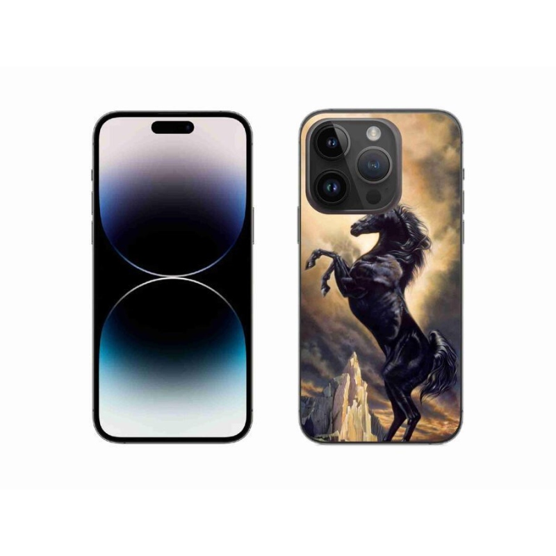 Zselés borítás mmCase iPhone 14 Pro 6.1 készülékhez - fekete rajzfilm ló