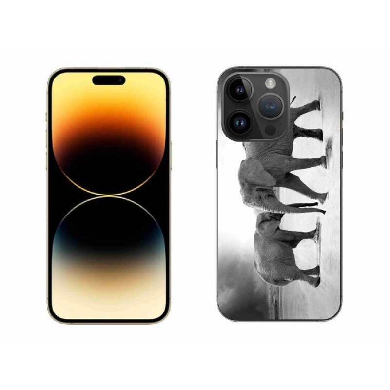Zselés borítás mmCase iPhone 14 Pro Max 6.7 készülékhez - fekete és fehér elefántok
