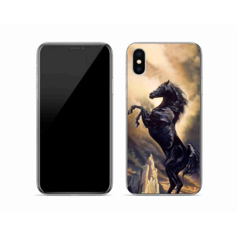 Zselés borítás mmCase iPhone X készülékhez - fekete rajzfilm ló