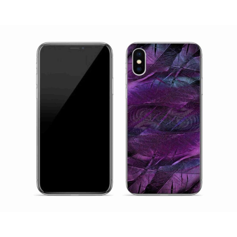Zselés borítás mmCase iPhone XS készülékhez - lila tollak