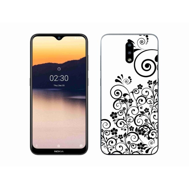 Zselés borítás mmCase mobiltelefonhoz Nokia 2.3 - fekete-fehér virágminták
