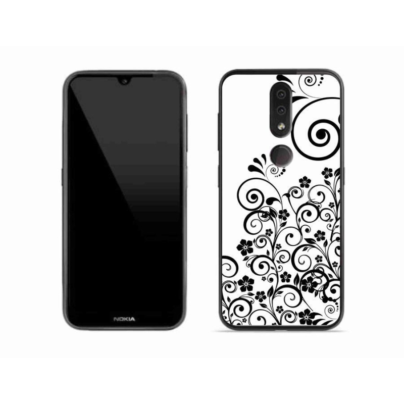 Zselés borítás mmCase mobiltelefonhoz Nokia 4.2 - fekete-fehér virágminták