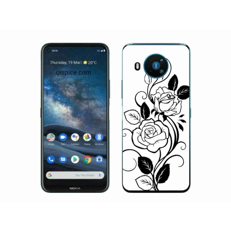 Zselés borítás mmCase a Nokia 8.3 5G készülékhez - fekete és fehér rózsa