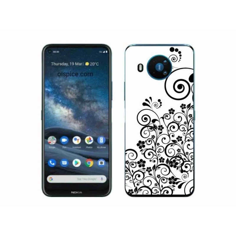 Zselés borítás mmCase a Nokia 8.3 5G készülékhez - fekete és fehér virágminták