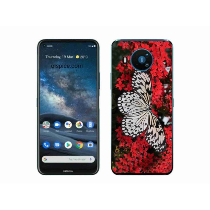 Zselés tok mmCase a Nokia 8.3 5G készülékhez - fekete-fehér pillangó 1
