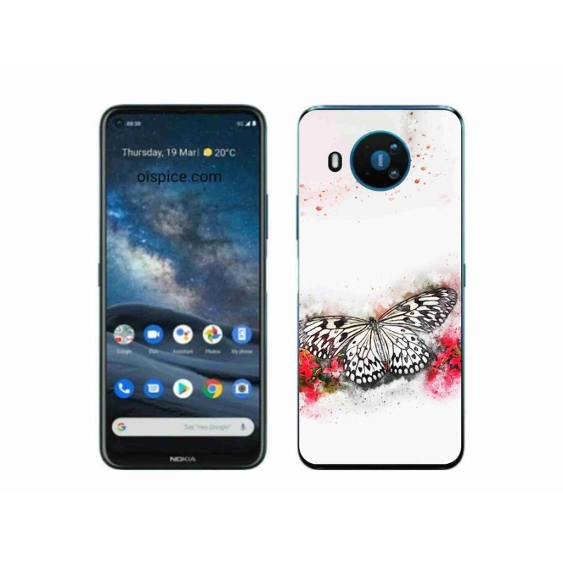 Zselés borítás mmCase a Nokia 8.3 5G készülékhez - fekete-fehér pillangó