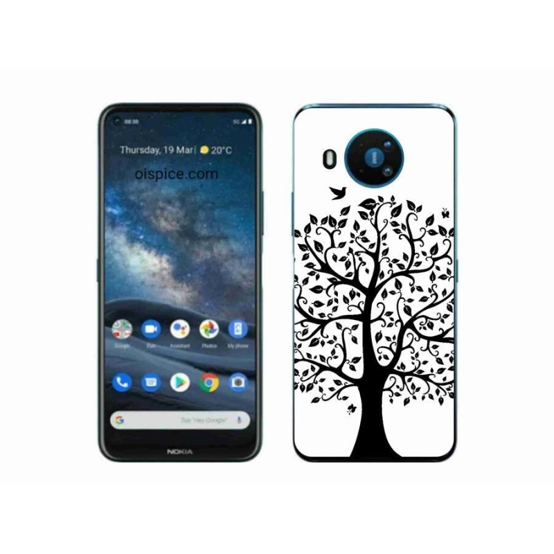 Zselés borítás mmCase a Nokia 8.3 5G készülékhez - fekete-fehér fa