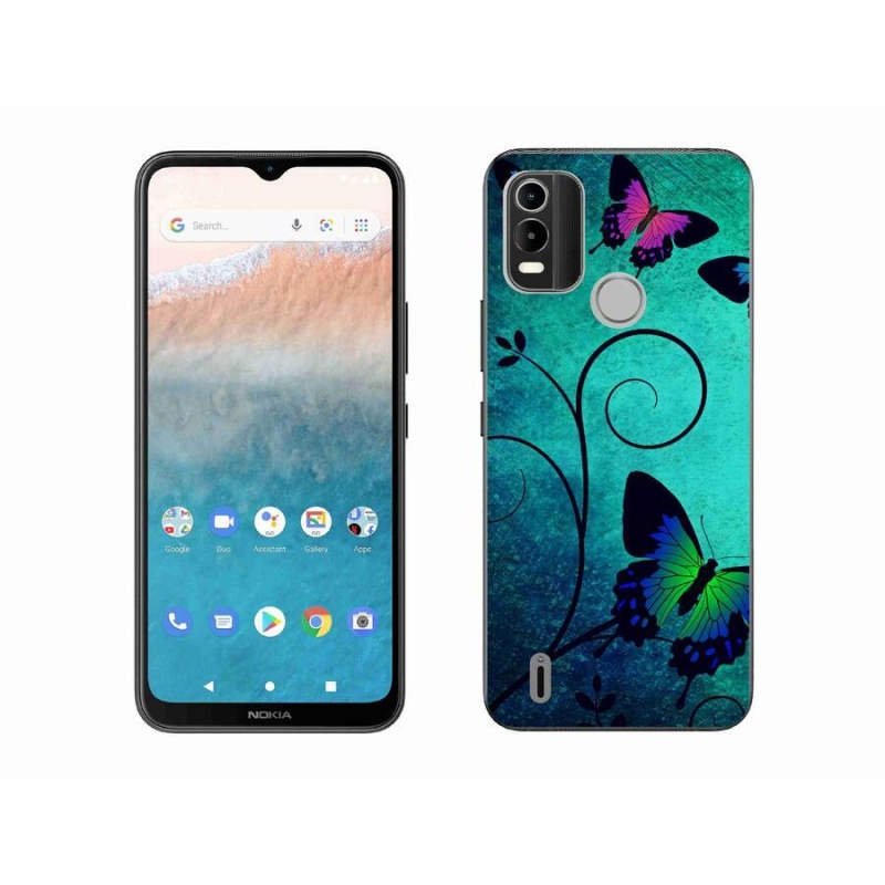 Zselés borítás mmCase mobiltelefonhoz Nokia C21 Plus - színes pillangók