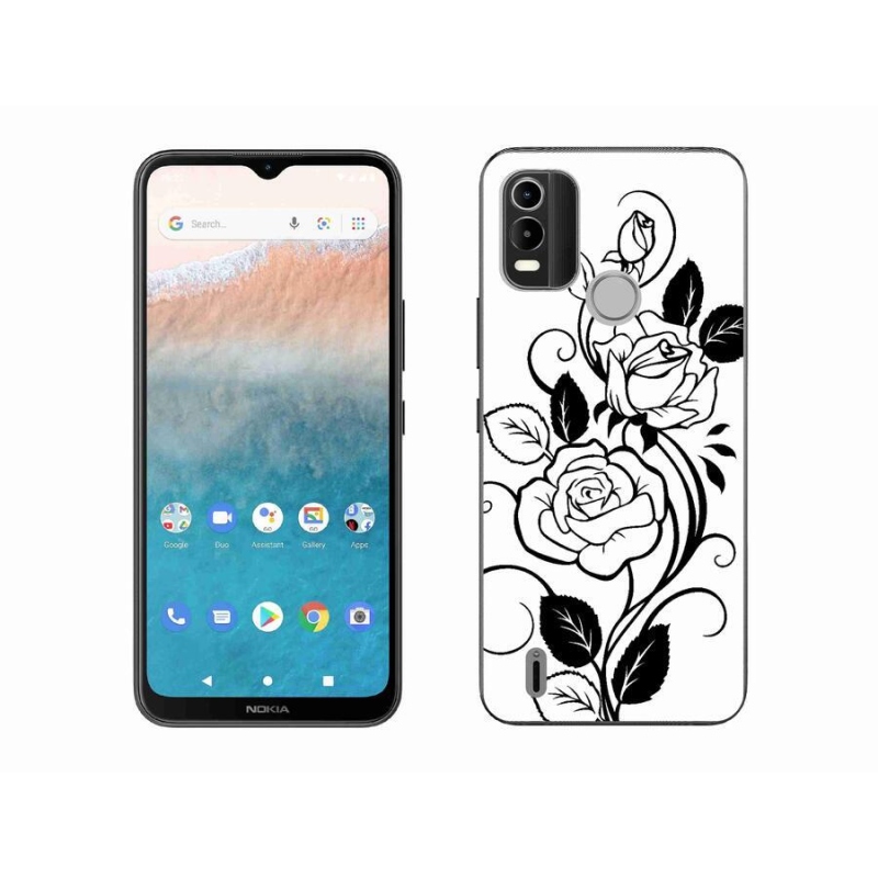 Zselés borítás mmCase a Nokia C21 Plus készülékhez - fekete és fehér rózsa