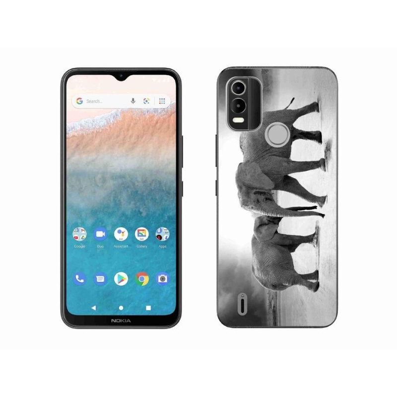 Zselés borító mmCase mobiltelefonhoz Nokia C21 Plus - fekete és fehér elefántok