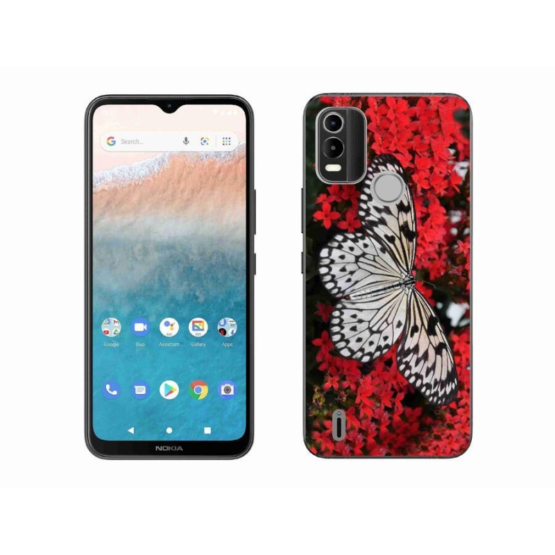 Zselés borítás mmCase mobiltelefonhoz Nokia C21 Plus - fekete-fehér pillangó 1
