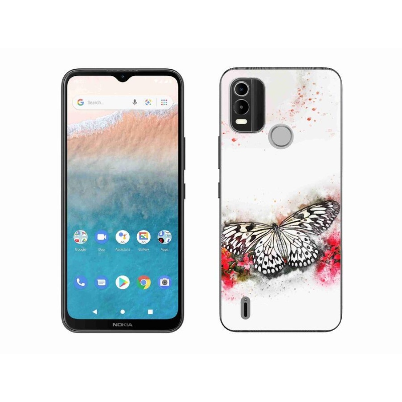 Zselés borítás mmCase mobiltelefonhoz Nokia C21 Plus - fekete-fehér pillangó