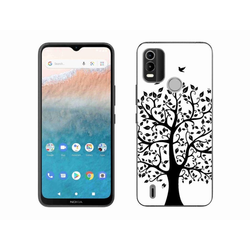 Zselés borítás mmCase a Nokia C21 Plus készülékhez - fekete-fehér fa