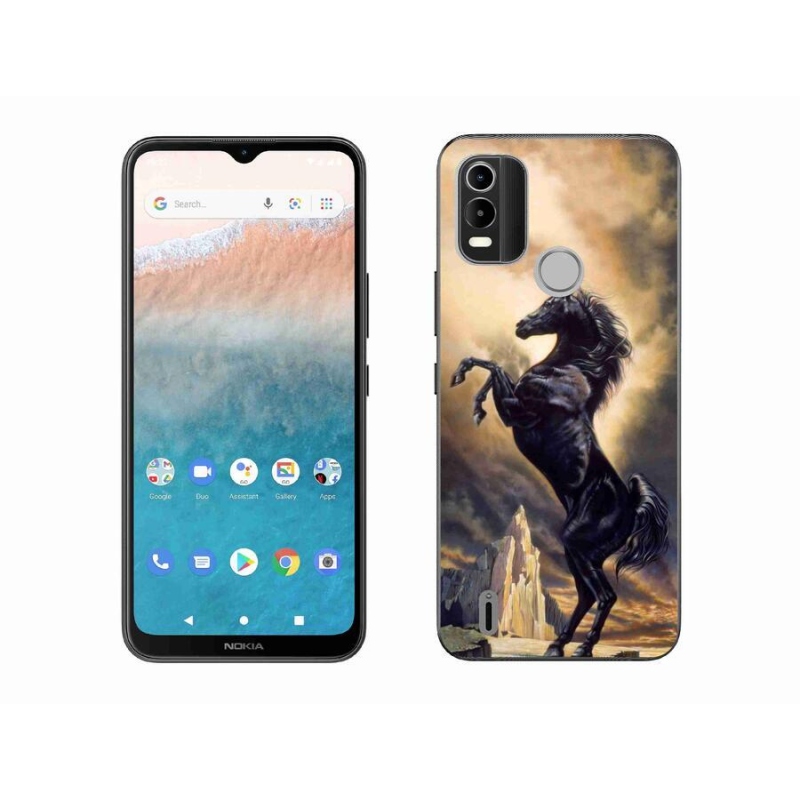 Zselés borítás mmCase a Nokia C21 Plus készülékhez - fekete rajzfilm ló