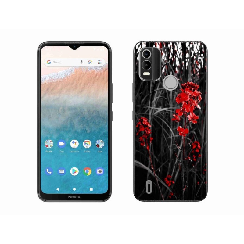 Zselés borítás mmCase a Nokia C21 Plus készülékhez - piros növény