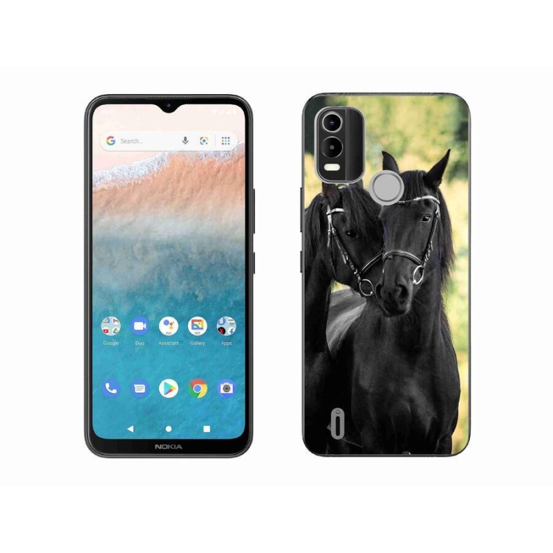 Zselés borítás mmCase mobiltelefonhoz Nokia C21 Plus - két fekete ló