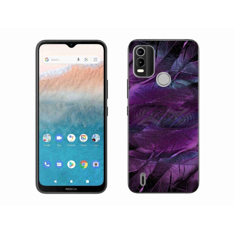 Zselés borítás mmCase a Nokia C21 Plus készülékhez - lila tollak