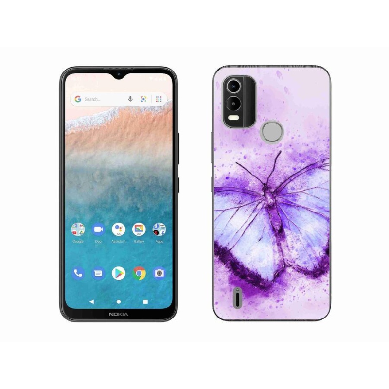 Zselés borítás mmCase mobiltelefonhoz Nokia C21 Plus - lila pillangó