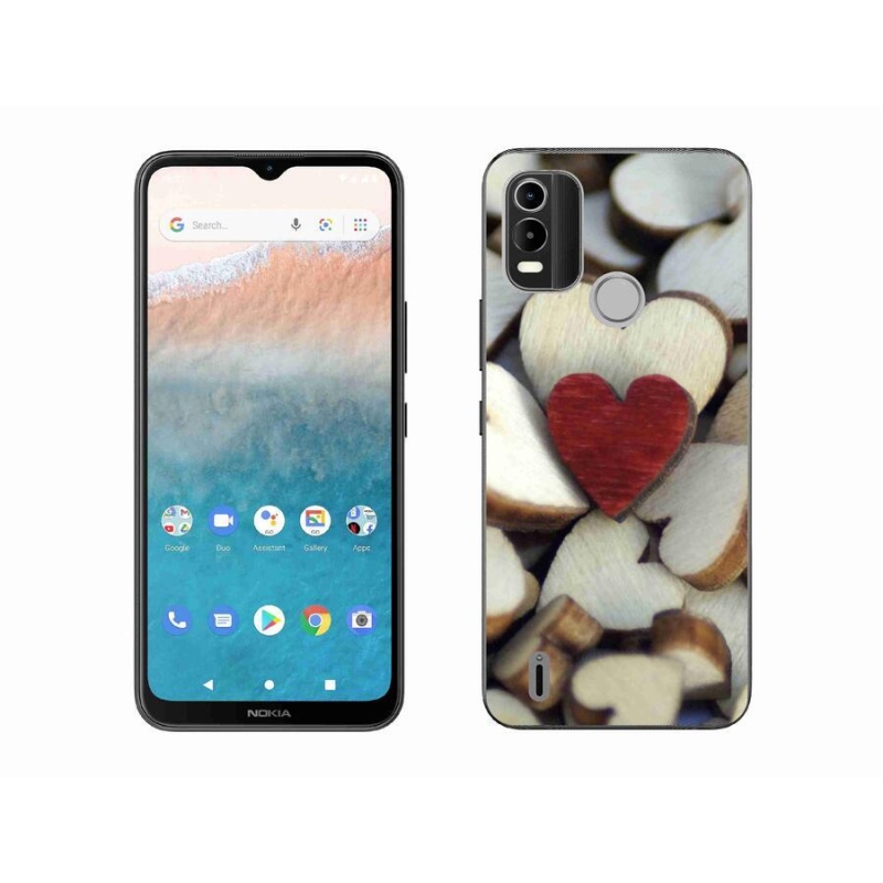 Zselés borítás mmCase mobiltelefonhoz Nokia C21 Plus - gravírozott piros szív
