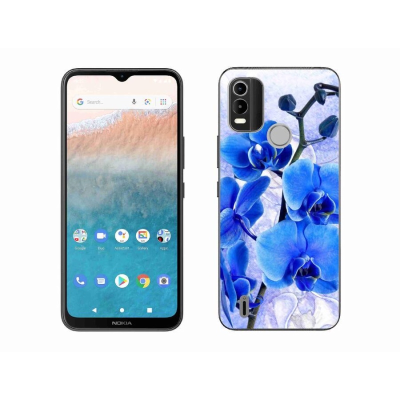 Gél védőhuzat mmCase mobiltelefonhoz Nokia C21 Plus - kék virágok
