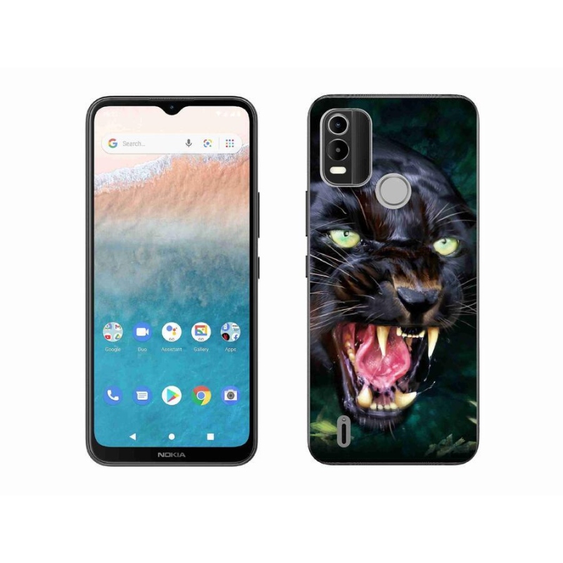 Zselés borítás mmCase mobiltelefonhoz Nokia C21 Plus - dühös fekete párduc