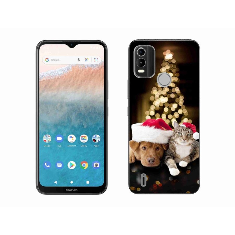 Zselés borító mmCase mobiltelefonhoz Nokia C21 Plus - Karácsonyi kutya és macska