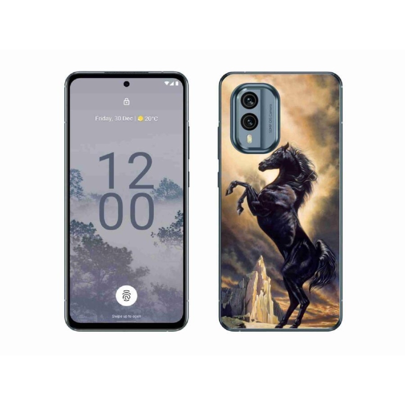 Zselés borítás mmCase a Nokia X30 5G készülékhez - fekete rajzfilm ló