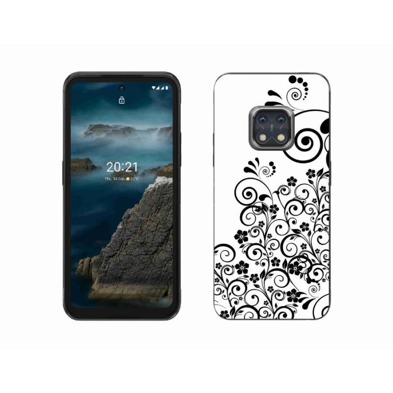 Zselés borítás mmCase mobiltelefonhoz Nokia XR20 - fekete-fehér virágminták
