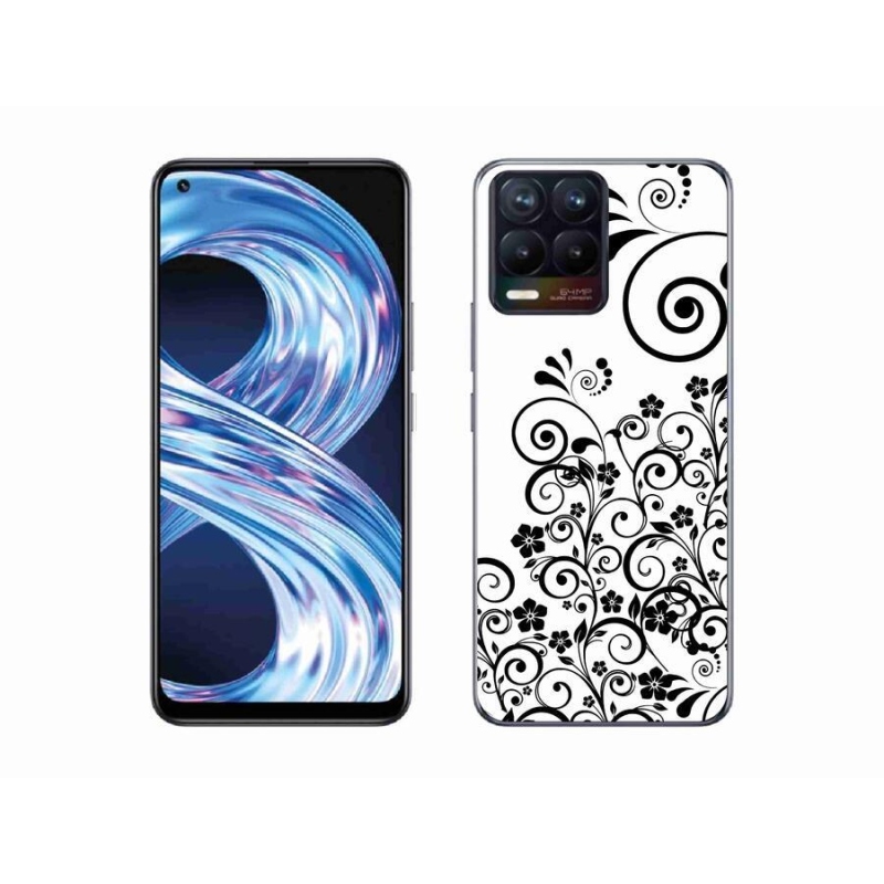 Gél borítás mmCase a Realme 8 4G készülékhez - fekete-fehér virágminták