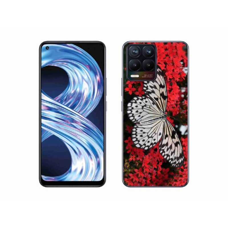 Zselés borítás mmCase a Realme 8 4G készülékhez - fekete-fehér pillangó 1